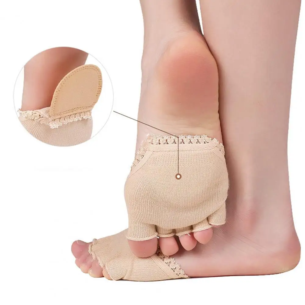 1Pair Five-finger Pad Shock-absorbing Sweat-absorbent Cotton Open Toe Boat Socks for High-heeled Shoes Forefoot Pads Foot Care