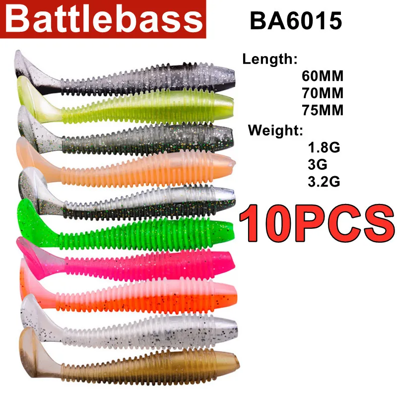 

1.8g 3.2g set 10pcs soft bait fishing lures T-tail Wobblers Carp Fishing Soft Lures Silicone Artificial Double Color Baits