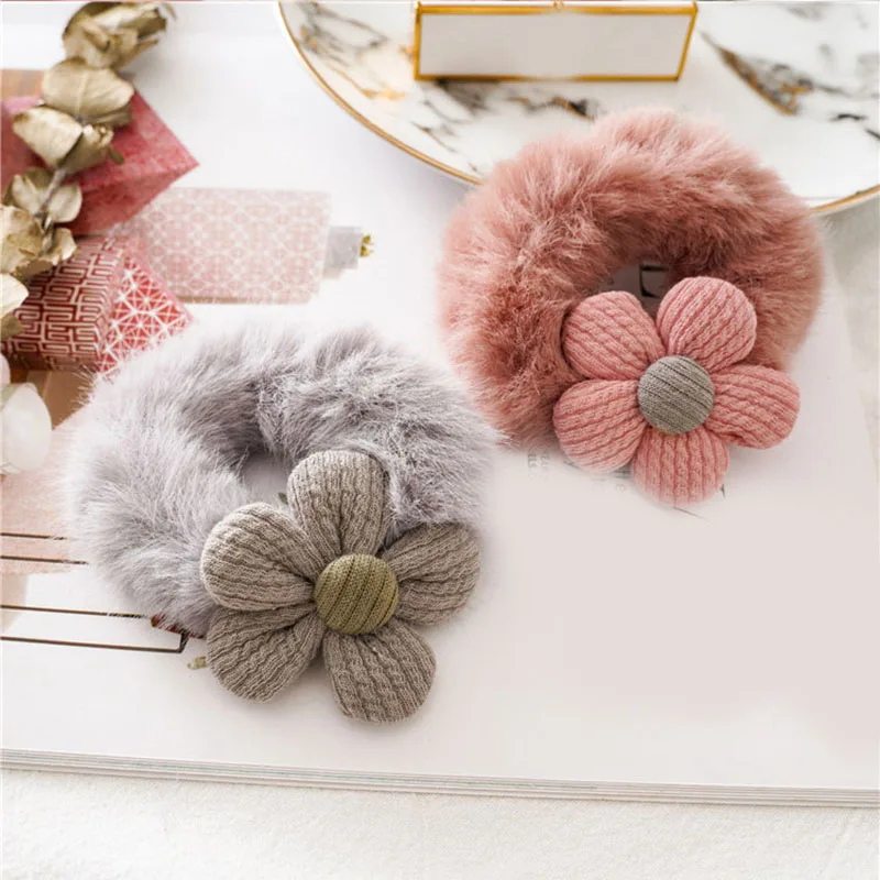 Новая милая плюшевая повязка для волос кольцо зимние мягкие с цветком на