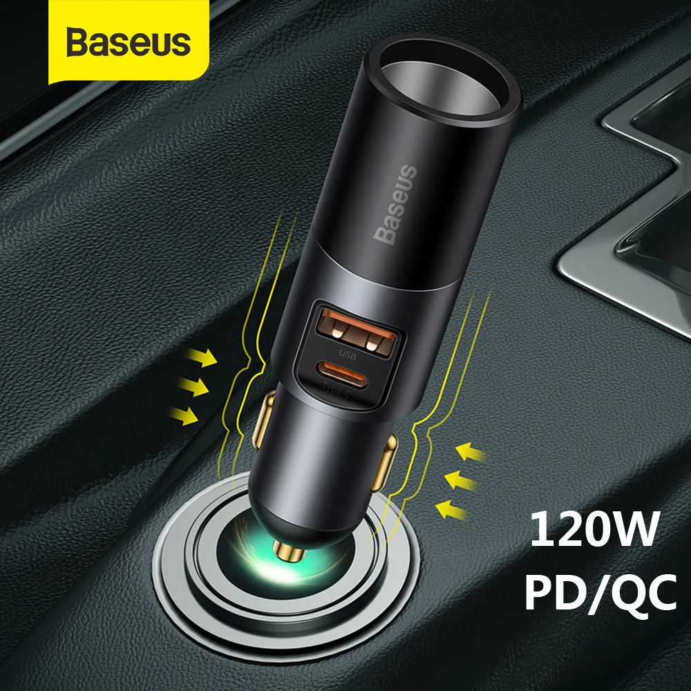 Автомобильный Разветвитель Прикуривателя Baseus, 120 Вт, с двумя USB-портами типа C - изображение