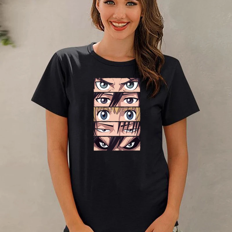 

2021 Hot Sale Attack on Titan Anime T Shirts Eye Design Cotton Short-Sleeved Eren Jaeger Printed Fashion Casual O-neck Tops