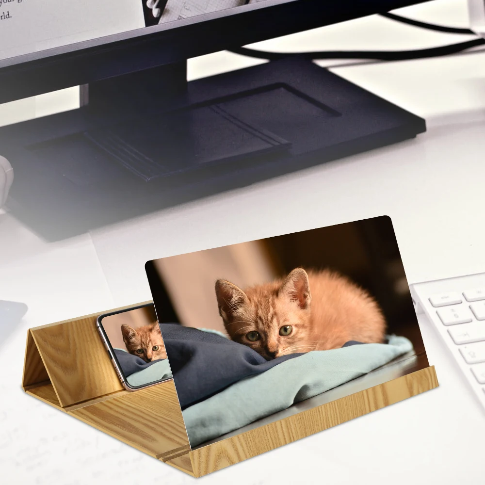

12 Inch Desktop Folding Wood Bracket Mobile Phone Screen Magnifier 3D HD Video Amplifier Holder Mobile Phone Stand