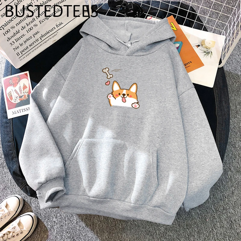 

Winter Women Corgi Dog Print Kawaii Hoodies Harajuku Sweatshirt Japanese Style Autumn Fashion Long Sleeve Streetwear Pullovers