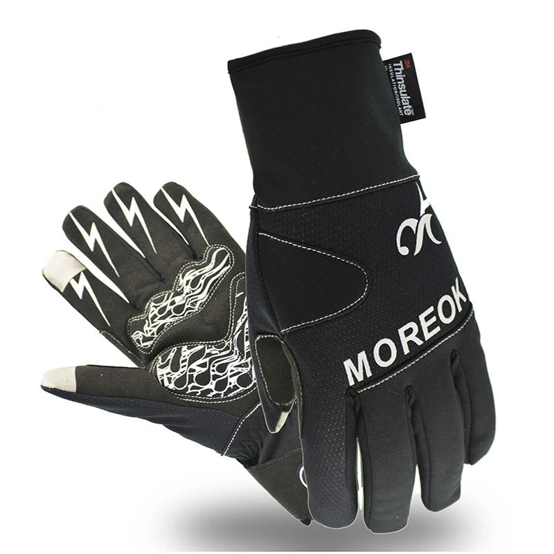Black MK018F MOREOK бини шапки-бини шапки 3 м теплый полный палец Сенсорный экран зимние велосипедные перчатки с отражением полосы велосипед мотоцикл водительские перчатки Для мужчин - Цвет: Black MK018F