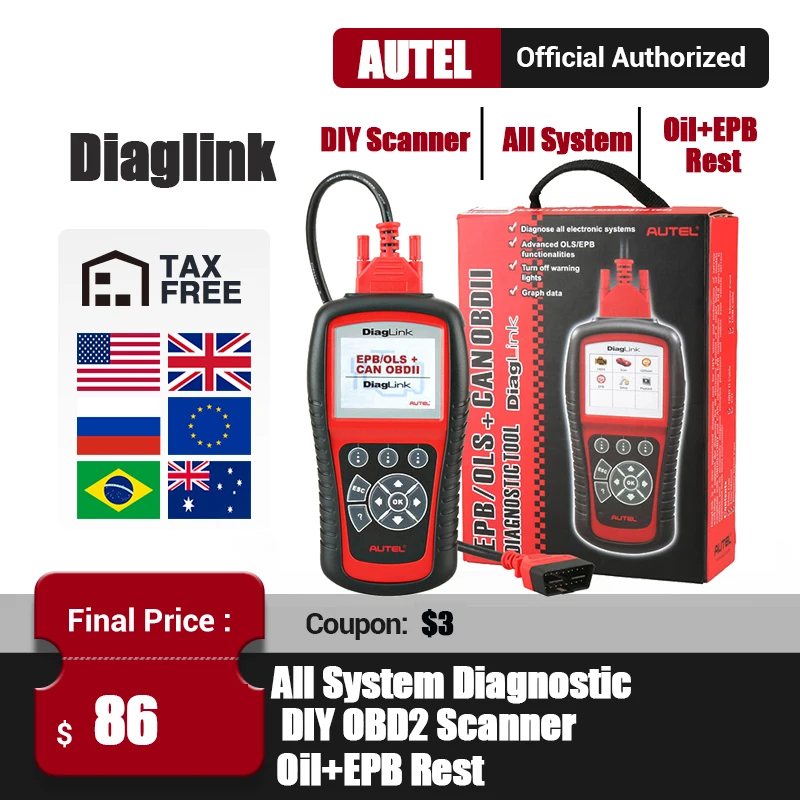 Autel DiagLink OBD2 автомобильный считыватель кодов автоматический сканер OBDII DIY