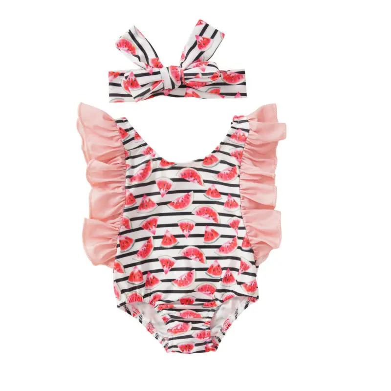 Летний детский купальник для новорожденных девочек с арбузом повязка на голову