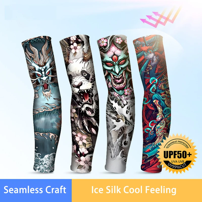 Tattoo Long Sleeve Cool Summer Sunscreen Ice Silk Outdoor Sports Cycling Men Gloves Cool Driving Fishing Warmer Women Arm Cover
