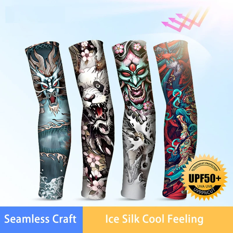 

Tattoo Long Sleeve Cool Summer Sunscreen Ice Silk Outdoor Sports Cycling Men Gloves Cool Driving Fishing Warmer Women Arm Cover