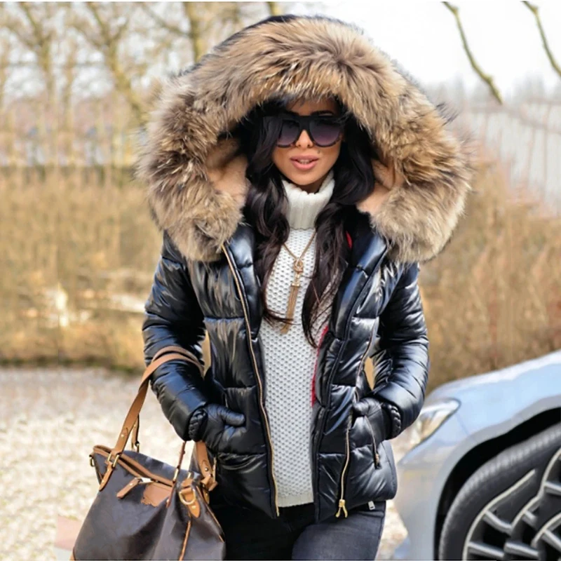 

Winter Black Woman Jacket Fur Hooded Long Sleeve Thick Coats Female Zipper Casual Solid Color Warm Jackets Parkas Clothes