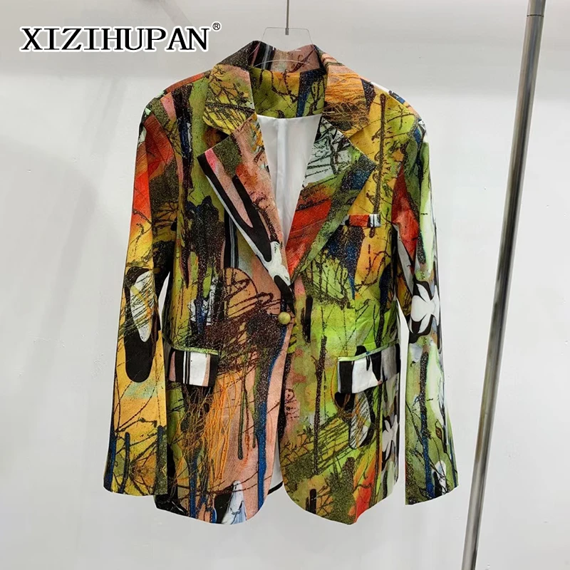 

XIZIHUPAN Elegant Colorblock Female Blazer Notched Long Sleeve Korean Loose Fashion Coats For Women 2022 Spring Clothing Style