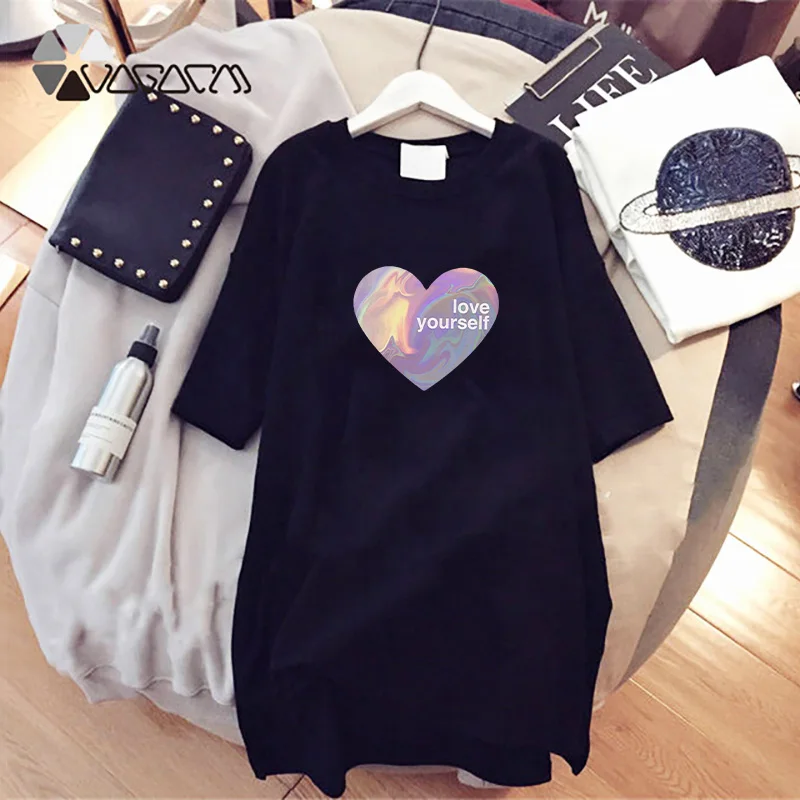 

Harajuku Women Dress Love Bright Eyes Print o Neck Summer Short Sleeve Casual Party Plus Size Mini T-Shirt Robe Femme