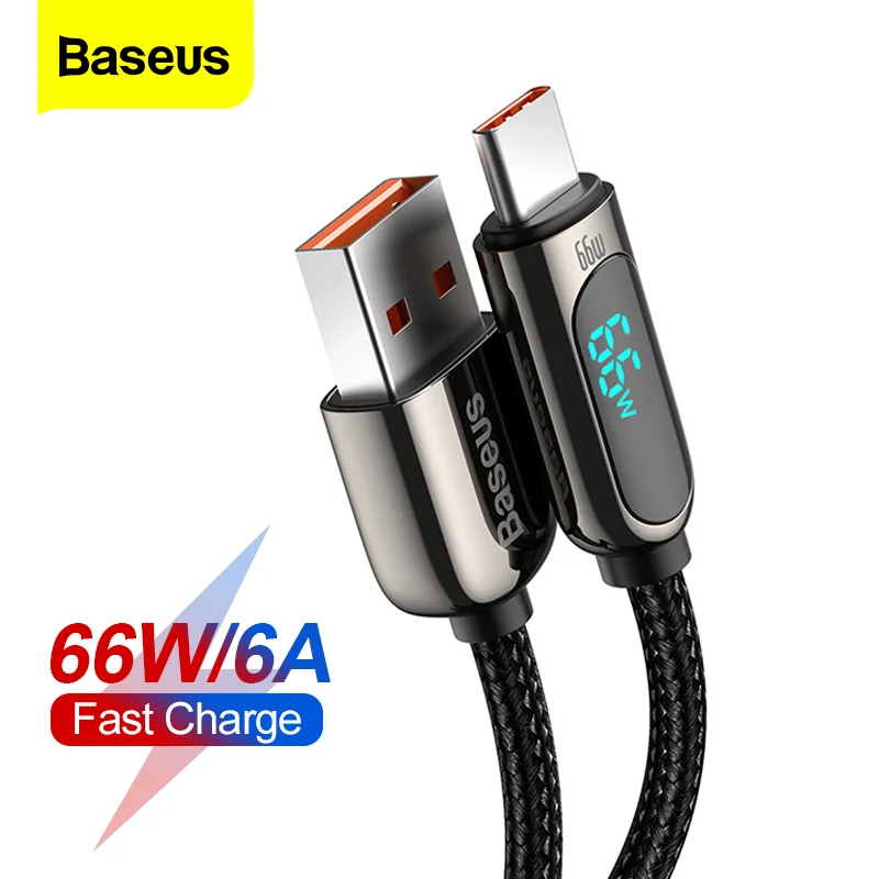 

USB-кабель Baseus со светодиодной подсветкой, 66 Вт, Тип C, 6 А
