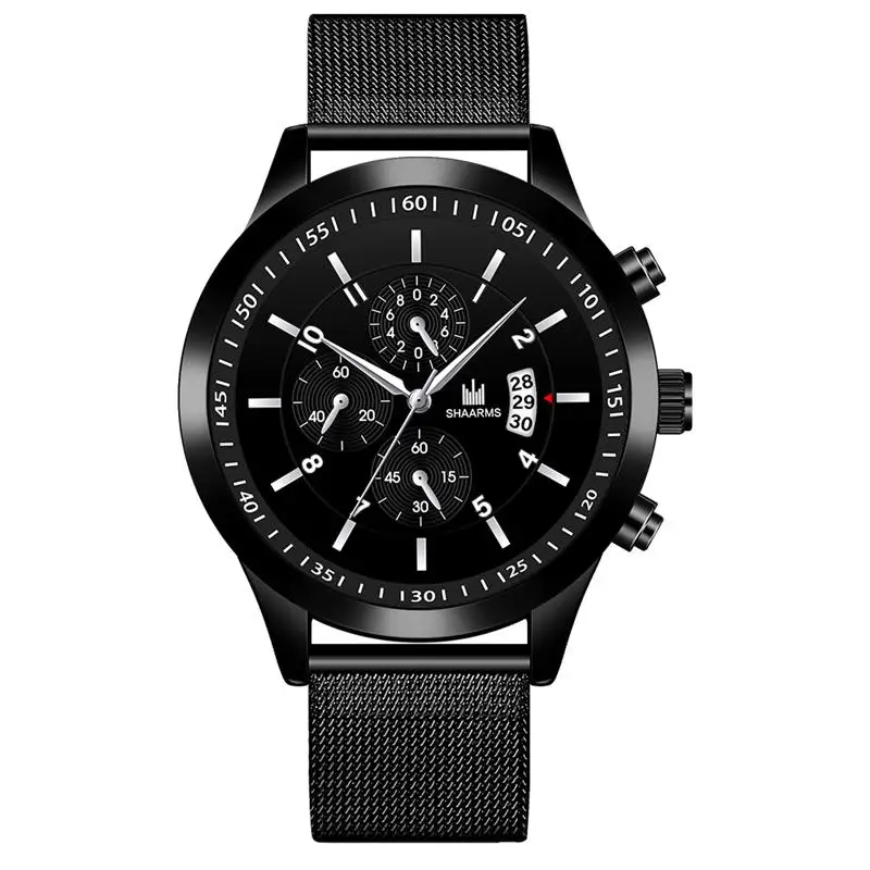 Мужские часы SHAARMS 2020 кварцевые наручные с золотым сетчатым браслетом мужские