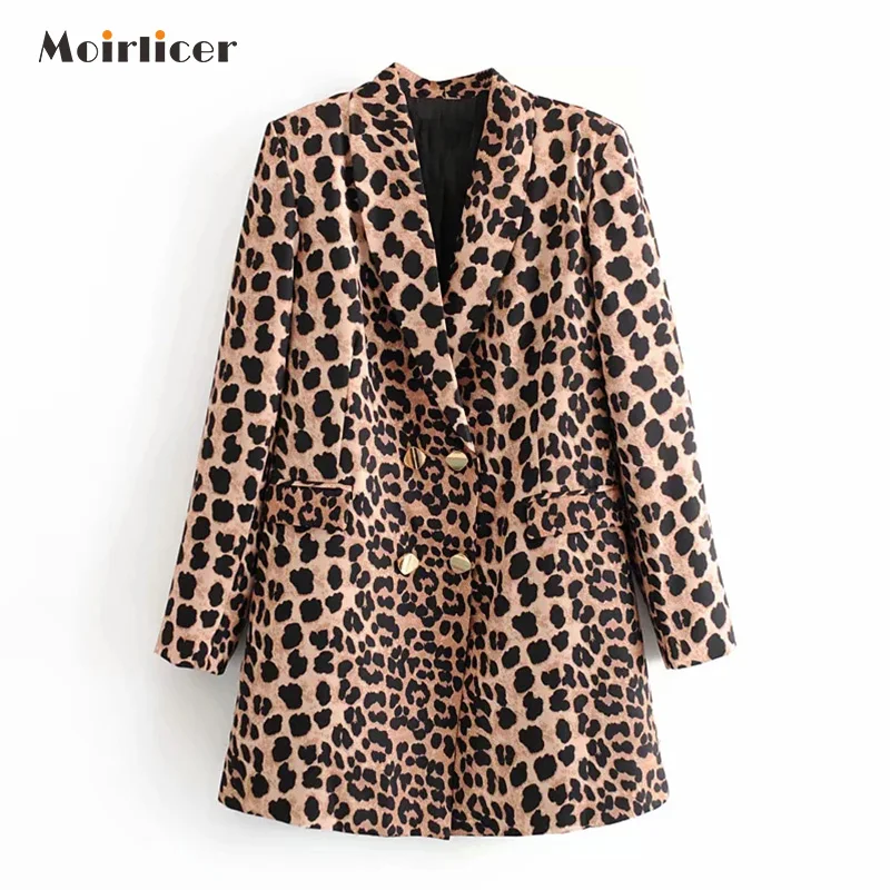 Женский блейзер с леопардовым принтом Повседневная Верхняя одежда карманами и