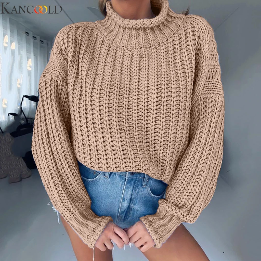 Женский трикотажный свитер-водолазка KANCOOLD однотонный облегающий свитер с