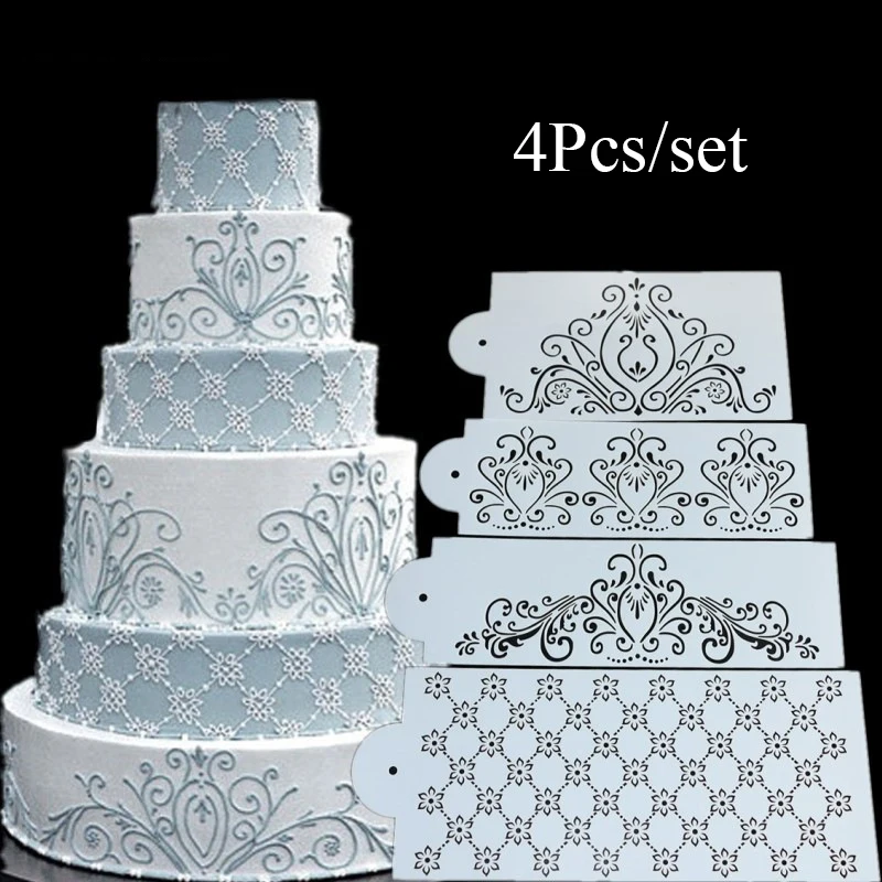 

4PCS/set Cake Stencil Cake Boder Stencils Cake Mould Template Baking Mould Cake Fondant Pastry Tools Lace DIY Floral Reusable