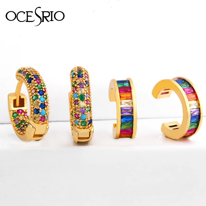 Золотые заполненные модные серьги-кольца для женщин красочный Радужный дизайн