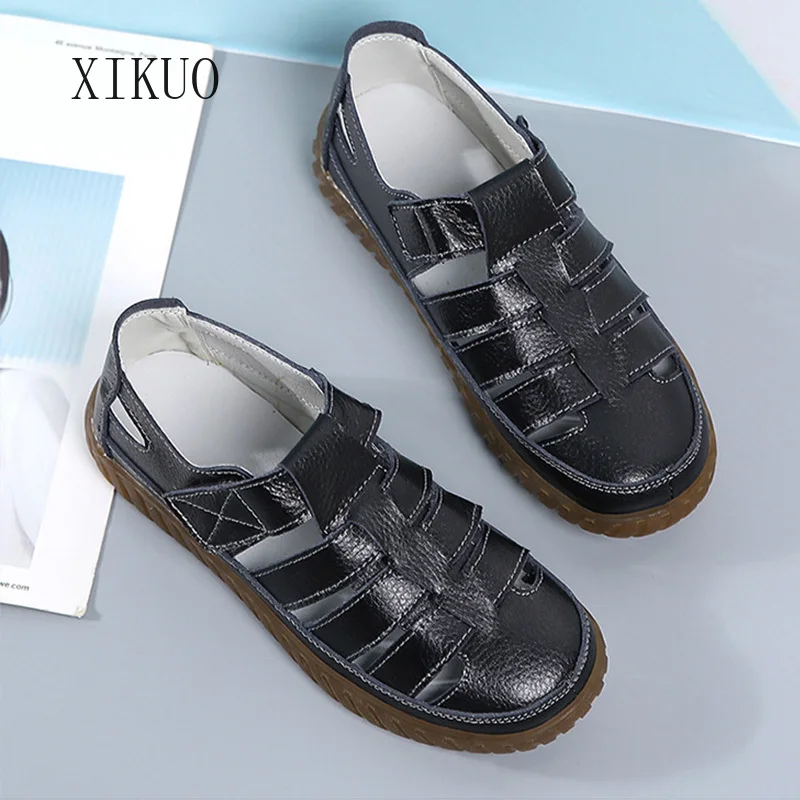 

Ladies Flat Sandals Hook and Loop Soft Leather Sandals Ladies Casual Ladies Thick-soled Ladies Beach Shoes Summer New Style