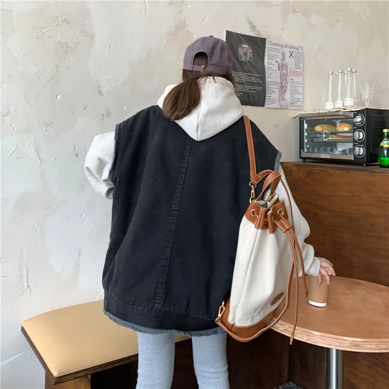 Женский джинсовый жилет оверсайз в Корейском стиле плотное пальто без рукавов