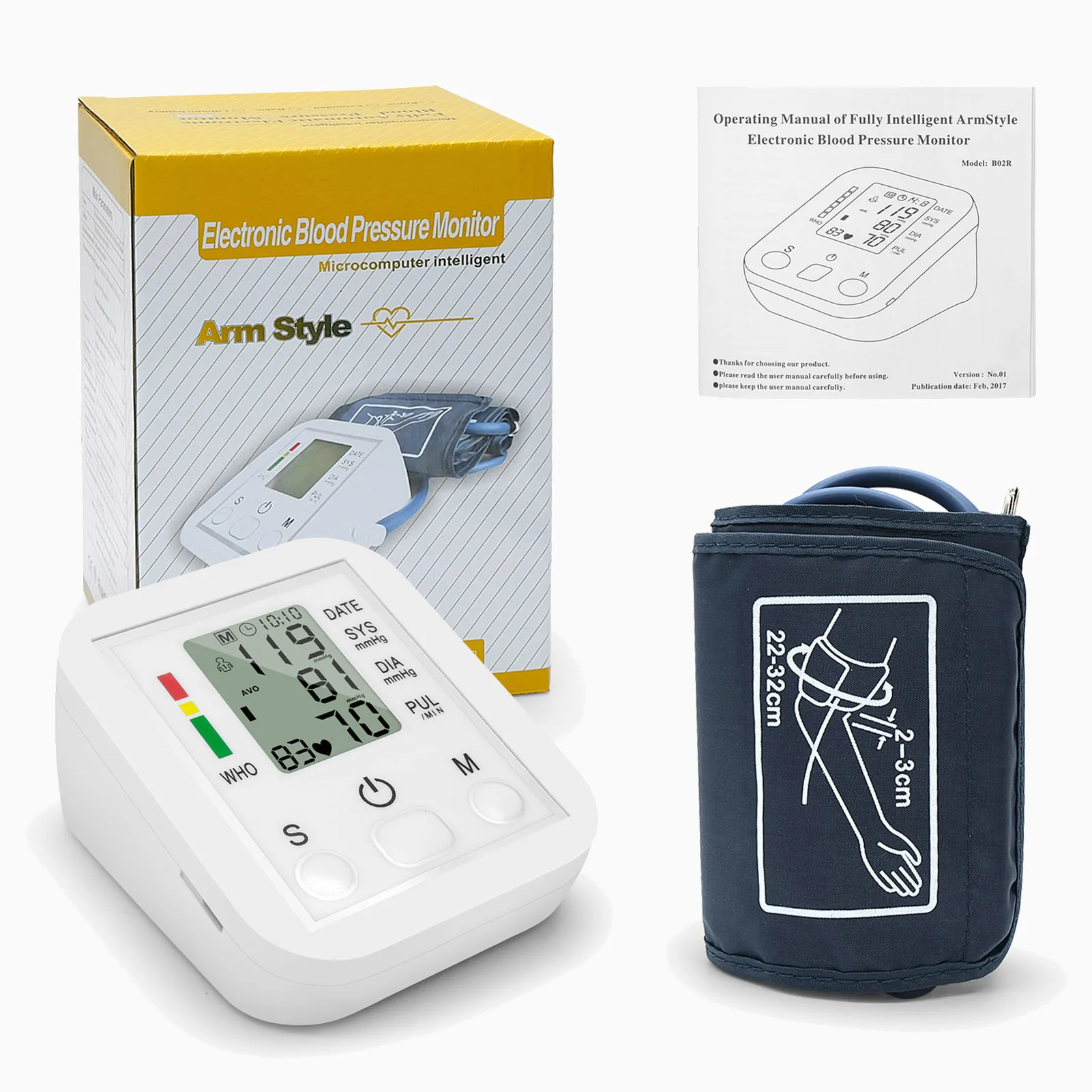 

Portable & Household Blood Pressure Monitor Arm Band Type Sphygmomanometer Accurate Measurement LCD Display