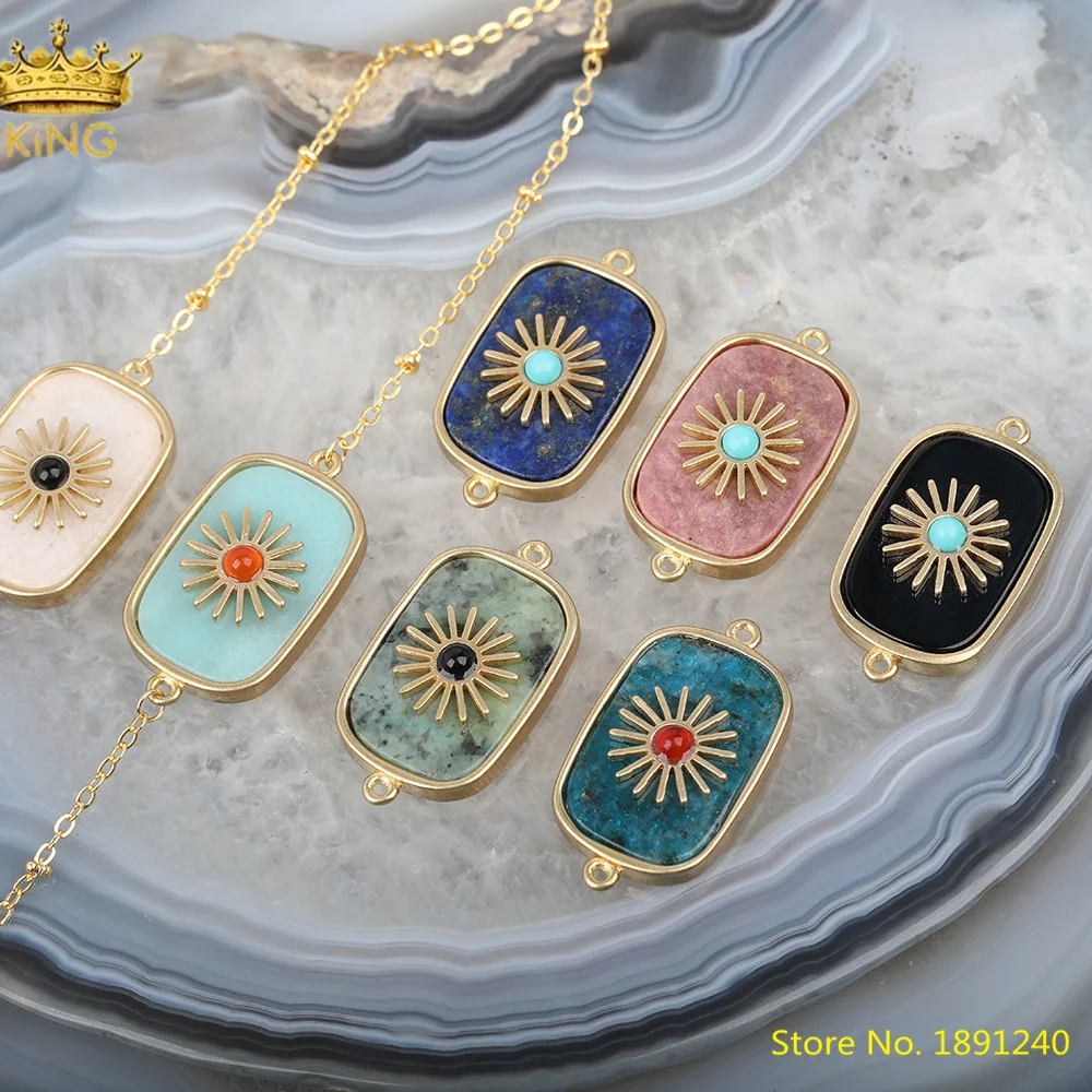

5pcs Natural Stone Gold Pendant Charms For Women Paved Gold Sun Flower Double Holes Connectors Charms For Bracelet DIY HS-33KBBE
