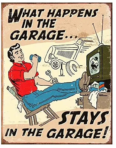 

Metal Sign What Happened In The Garage Keep In The Garage Tin Sign Poster Home Garage Mall Coffee Shop Decoration Vintage Board