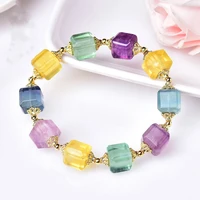 natural colorful fluorite clear cube beads bracelet 10x10mm rectangle rainbow fluorite women men aaaaa
