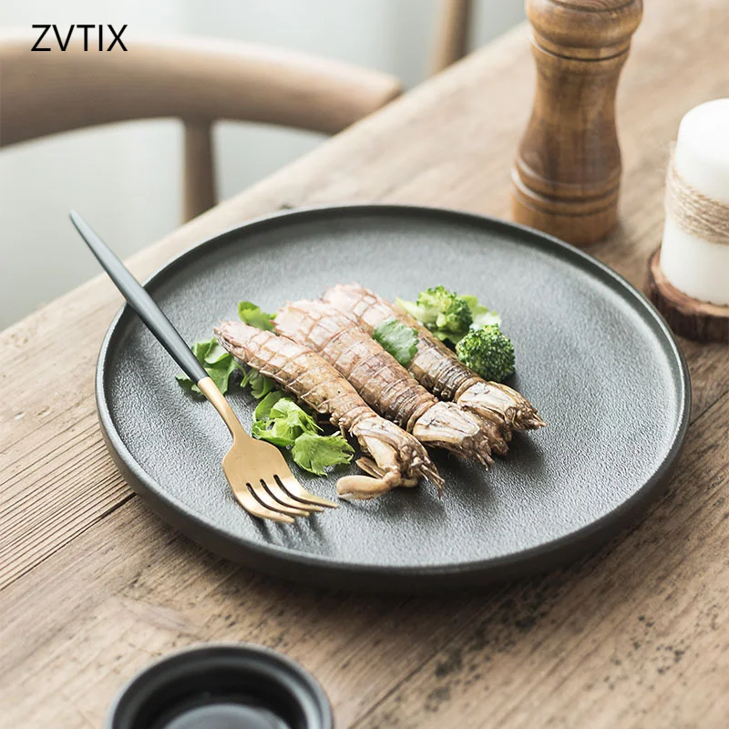 

Western Style Meat Plate Scratch Proof Tableware Matte Black Jewelry Dish Cute Plates Snack Tray Serving Trays WesternDishes New