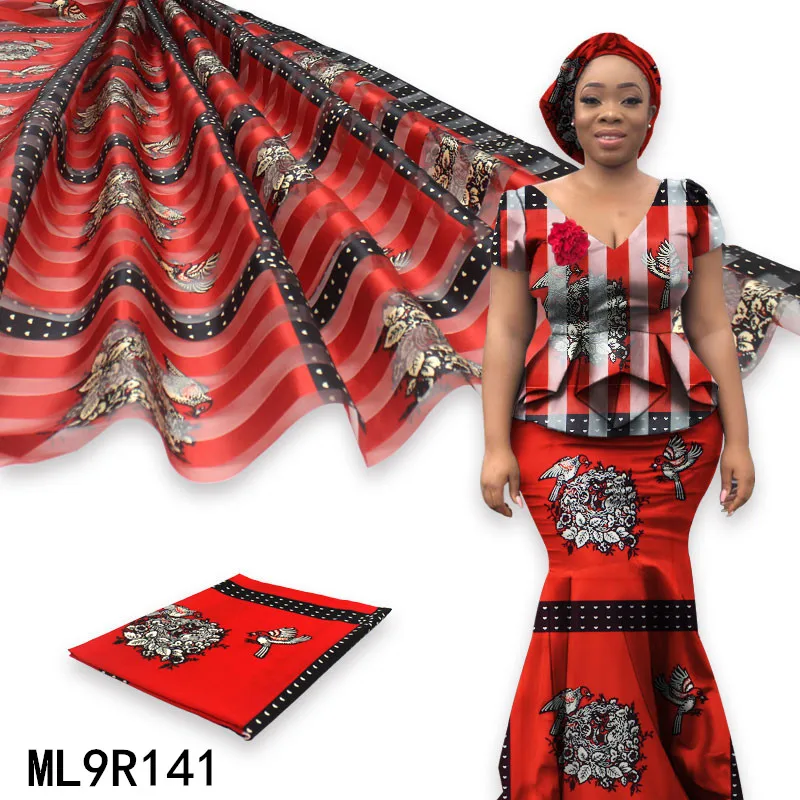 

LIULANZHI Organza Silk Fabric 4 Yards+2 Yards Ribbon Material Ankara African Wax Fabric Latest Satin Silk Fabric ML9R115-ML9R142