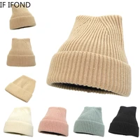 beanies hat for women autumn winter thick warm knitted hat solid color cute cat ears ladies skullies beanies bonnet