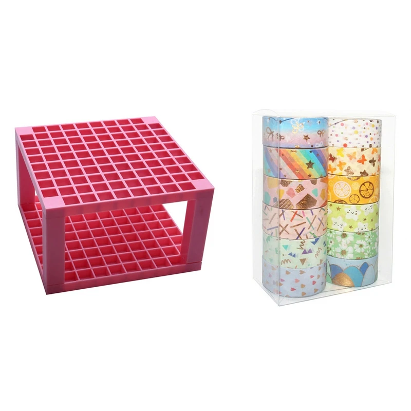 

Многофункциональные маркеры, настольная подставка с 96 отверстиями, держатель для карандашей с 12 японскими стикерами Washi