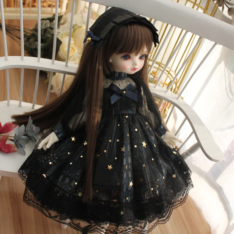 

1/6 1/4 1/3 BJD dress + hair decoration black dress with stars for 1/6 YOSD 1/4 MSD 1/3 BJD Blyth doll dress doll accessories