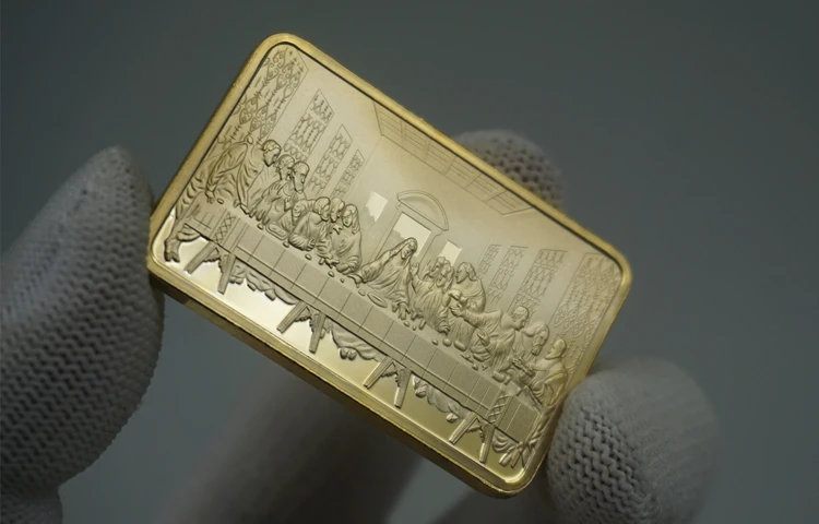 Квадратные монеты Иисуса золотого цвета для коллекционирования позолоченные