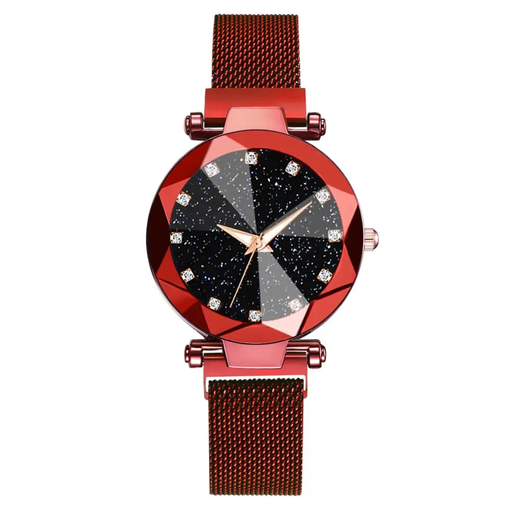 Red 3266 Женские модные роскошные часы из нержавеющей стали с магнитной пряжкой на ремешке, преломляющие поверхность, светящийся циферблат, женские кварцевые часы - Цвет: Red 3266