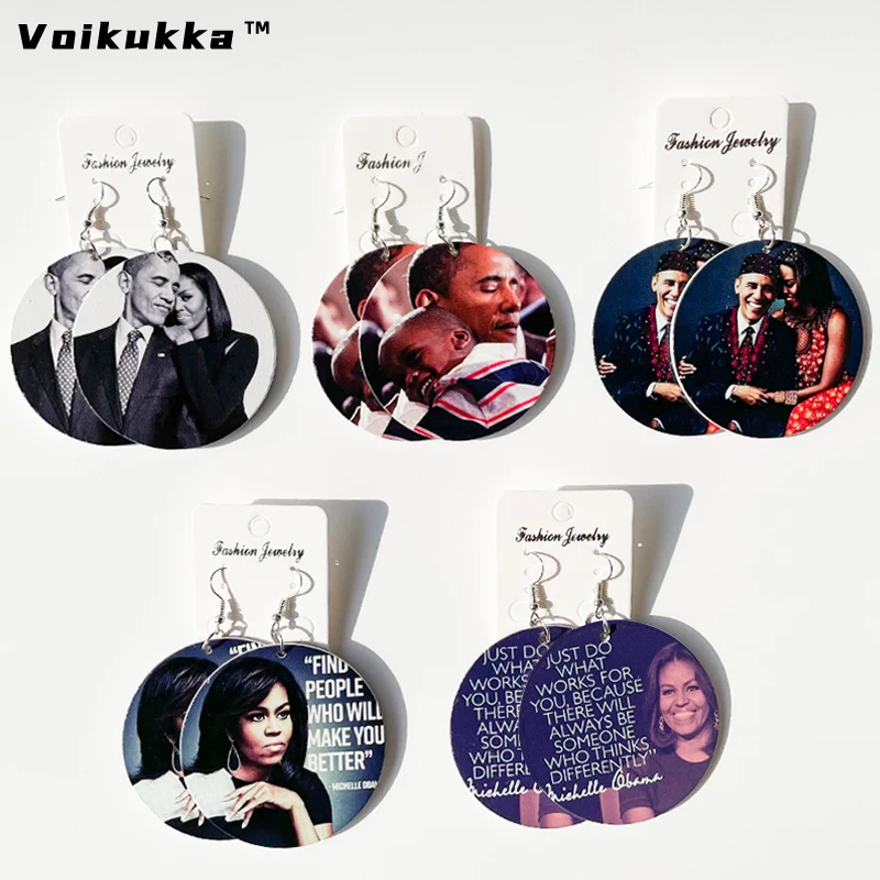 

Voikukka Jewelry The First Black President Barack Obama Wooden Both Sides Printing Pendants African Dangle Drop Women Earrings