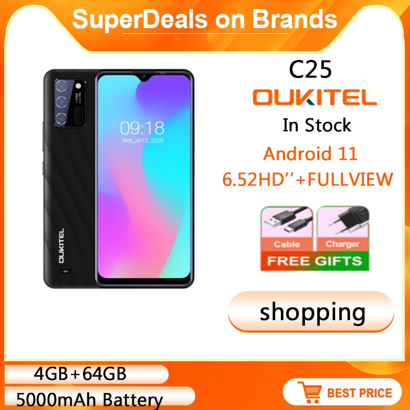 

OUKITEL C25 4GB+32GB 5000mAh Battery Android 11 Smartphone 6.52'' HD+ 13MP Triple Rear Camera NFC Mobile Phone