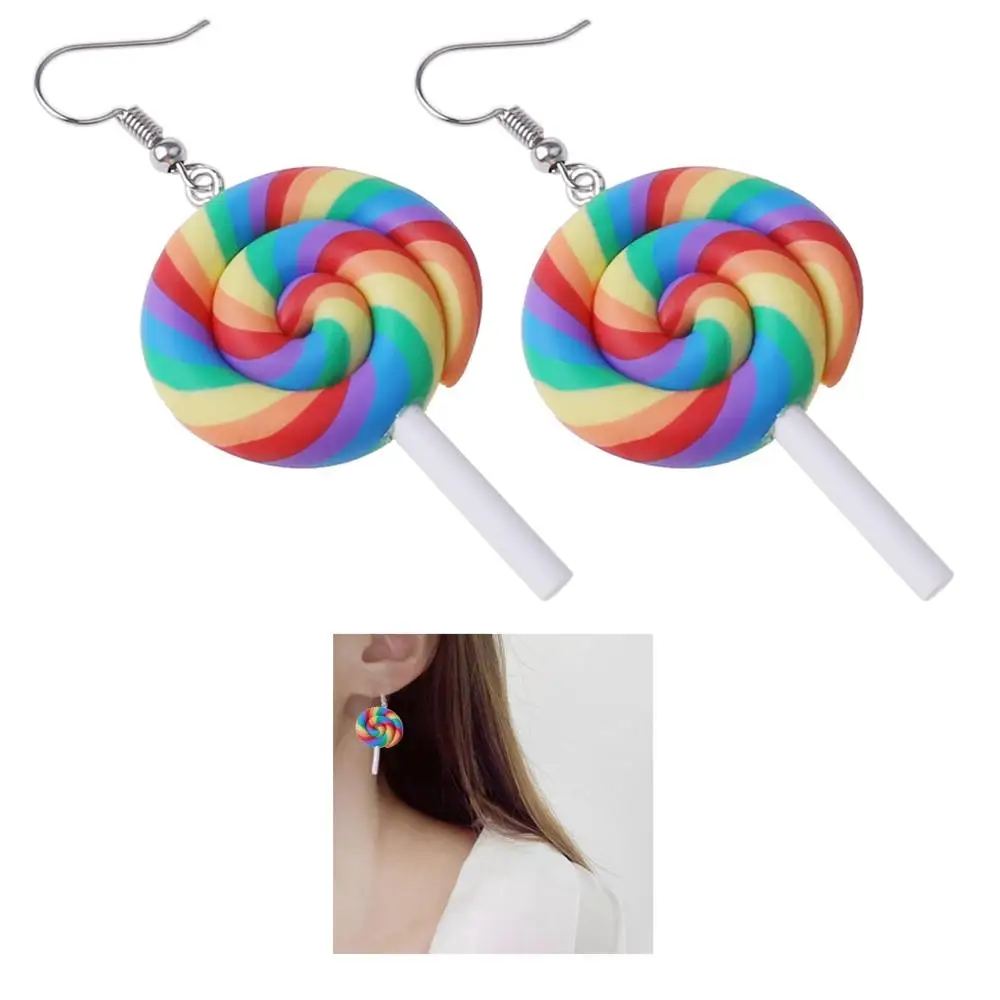 

Funny Colorful Rainbow Lollipop Earrings Polymer Clay Candy Ice cream Dangle Kawaii Earrings Women Fashion Jewelry