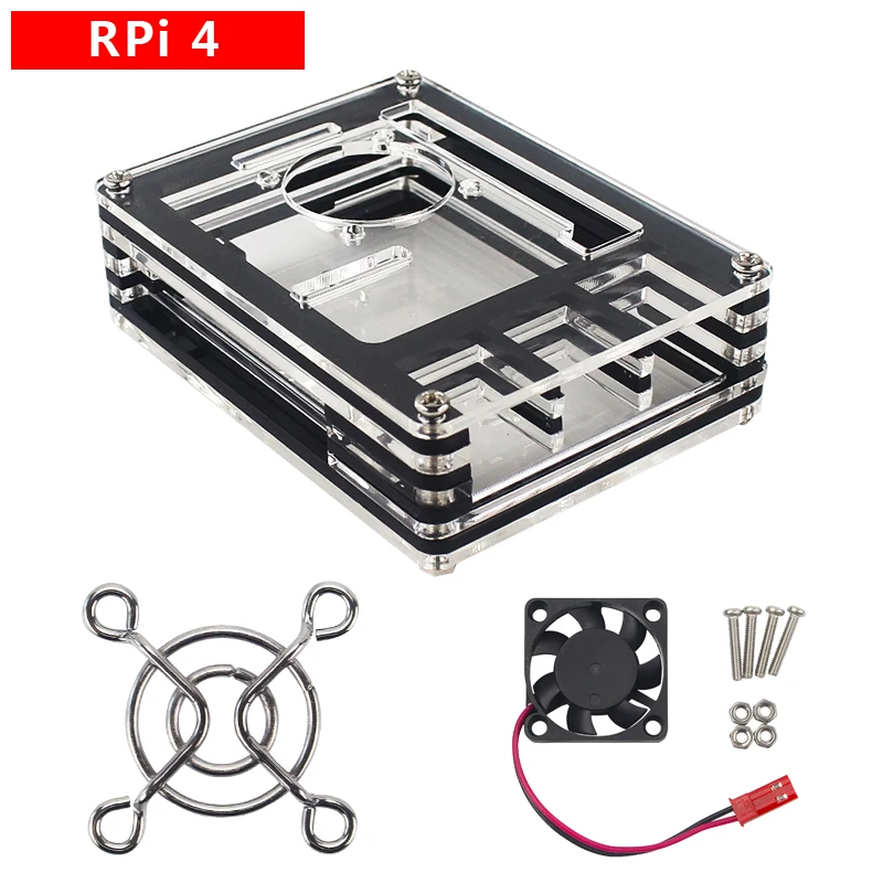 Акриловый чехол для Raspberry Pi 4B 9 Слои коробка черный корпус с охлаждающим