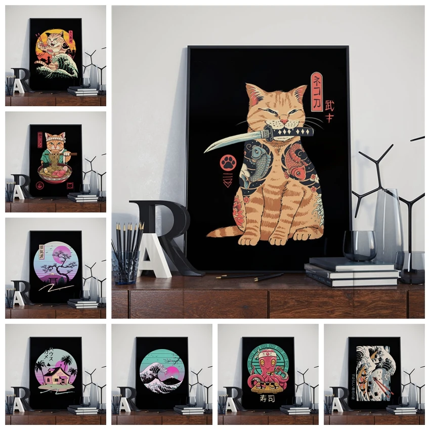

5D DIY Diamond Painting Japanese Samurai Cat Full Drill Cross Stitch Kits Art Cartoon Anime Picture Rhinestone Craft Home Decor