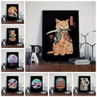 Алмазная живопись 5D сделай сам, японский самурайский Кот, Набор для вышивки крестиком, картина из мультфильма аниме стразы, ремесло, домашний декор