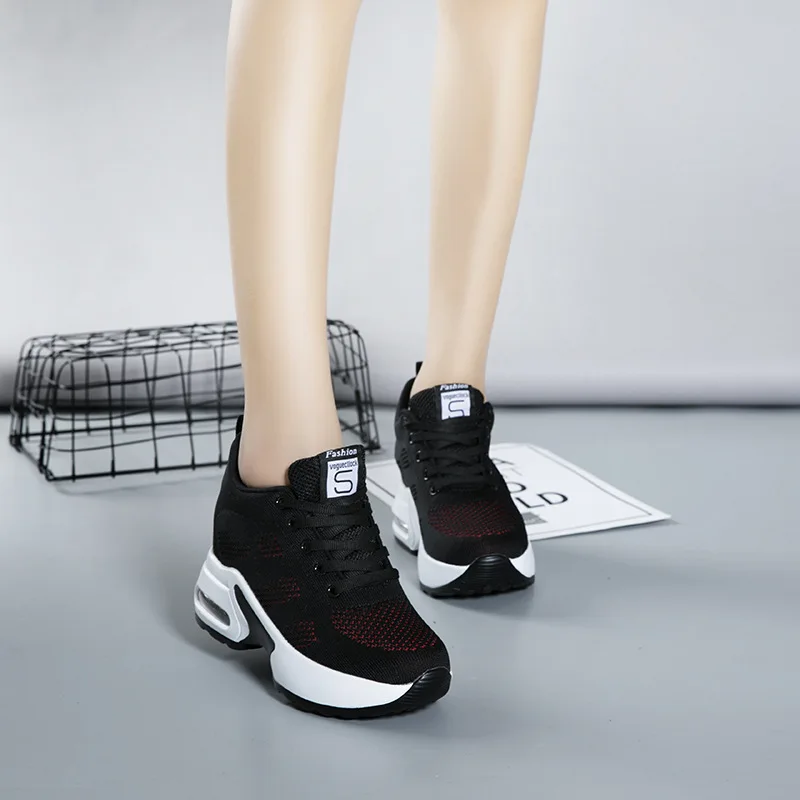 

Increase within 8cm women shoes fashion casual shoes breathable mesh ladies wedge sneakers Korean all-match travel shoes women