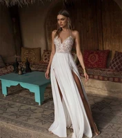 sexy a line high side split wedding dresses v neck lace appliques beaded vestios de novia backless bridal gowns custom