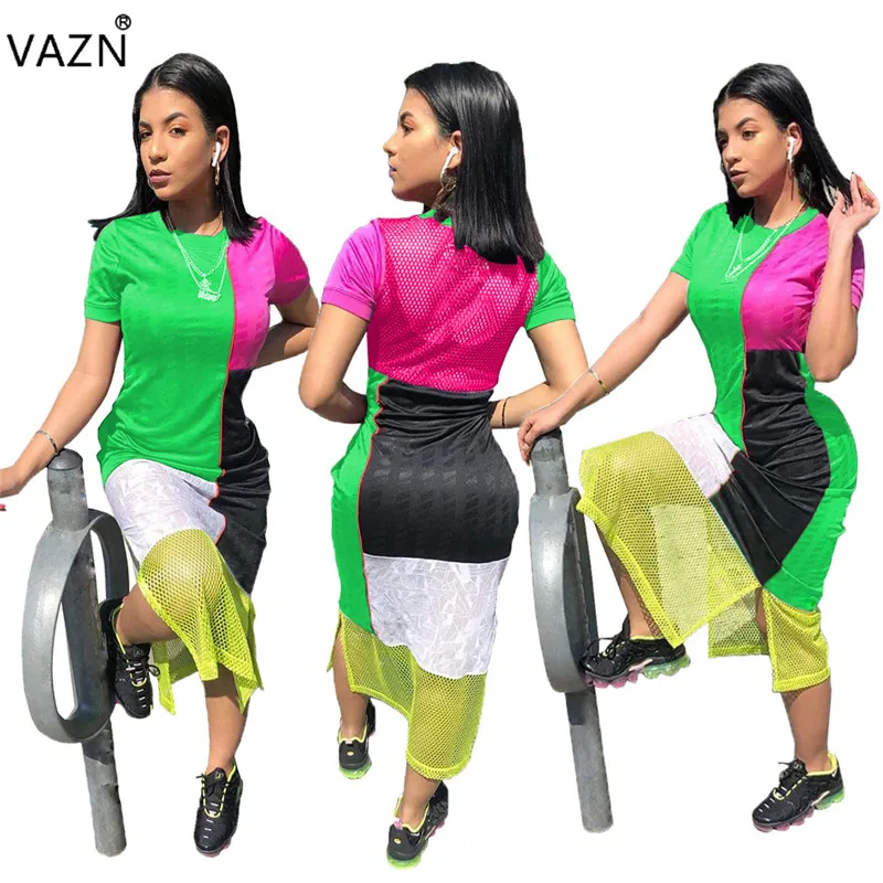VAZN 2019 летние туфли уличные стиле женское платье Круглый воротник с коротким
