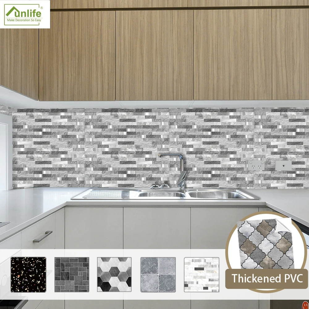 Funlife PVC Kitchen Tile Stickers Backsplash Panel Waterproof Wallpaper DIY Vinyl Self-adhesive Home Living Room Decoration
