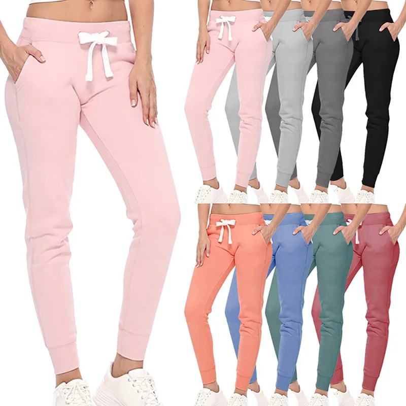 

Female Stacked Sweatpants Women Drawstring Streetwear Patchwork Colored Pants High Waist Casual Trousers 2021