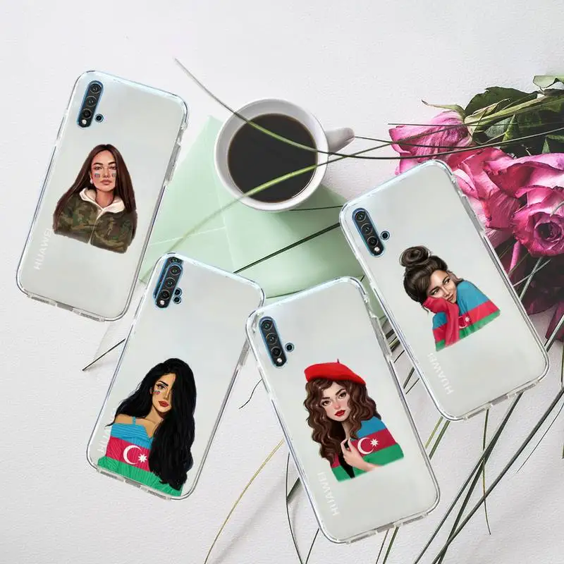 

Azerbaijan buta flag fashion girl Phone Case Transparent for Huawei honor P mate 40 20 30 10 50 i 9 x mate pro lite 8a