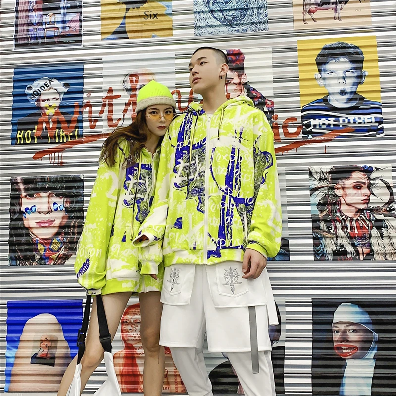 Толстовка ELKMU с капюшоном на молнии и принтом граффити куртки 2020 Harajuku хип хоп