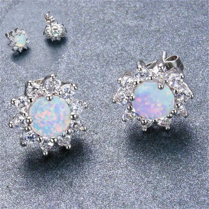 

Jewelry Earrings Wedding Silver Color Color Opal Stud Womens Exquisite Fire White Ear