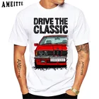 Классическая мужская футболка Drive The Classic E24 со стандартным ранним принтом, летние мужские повседневные топы с коротким рукавом и забавным дизайном автомобилей, белые футболки в стиле хип-хоп
