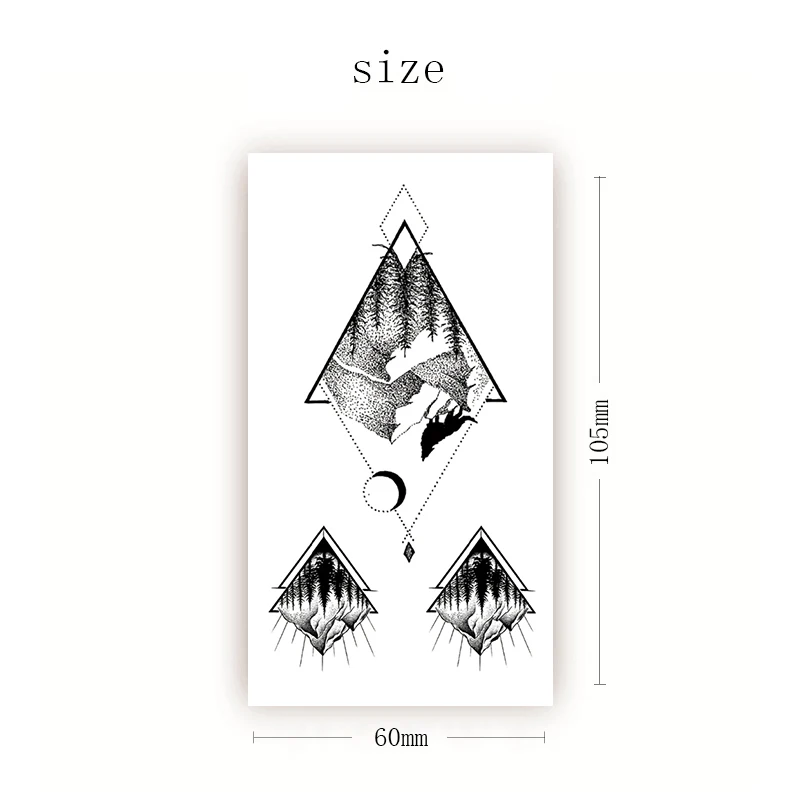 

Wolf Geometric Waterproof Temporary Tattoo Sticker Black Mountain Forest Fake Tattoos Flash Tatoos Arm Chest Body Art Women Men